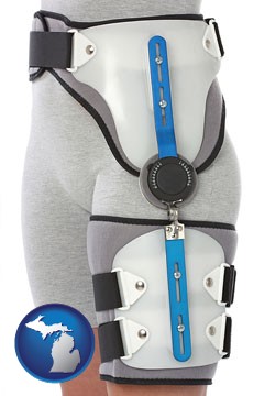 an orthopedic hip brace - with Michigan icon